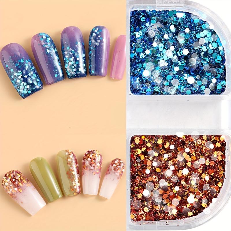 Holographic Nail Art Glitter Sequins Kit - Metallic Shining Flakes Decals