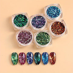 Holographic Nail Art Glitter Sequins Kit - Metallic Shining Flakes Decals