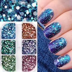 Holographic Nail Art Glitter Sequins Kit - Metallic Shining Flakes Decals