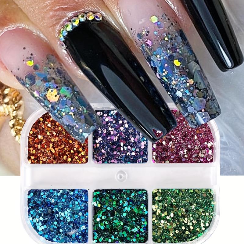 Holographic Nail Art Glitter Sequins Kit - Metallic Shining Flakes Decals