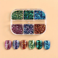 Holographic Nail Art Glitter Sequins Kit - Metallic Shining Flakes Decals