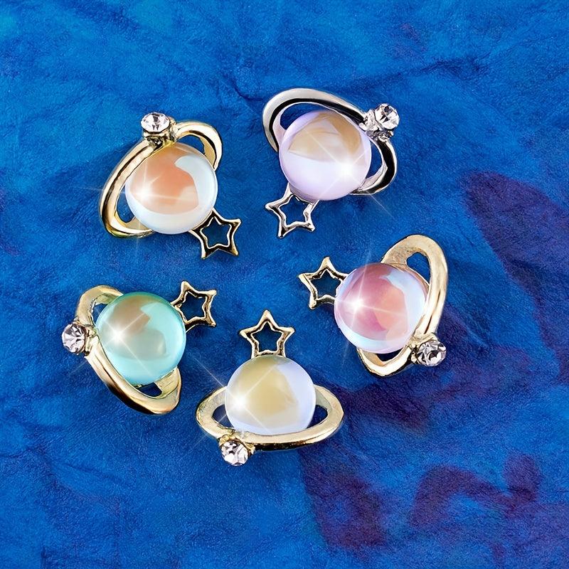 20 Pcs Alloy Planet Nail Art Charms with Rhinestones Nail Art Accessories