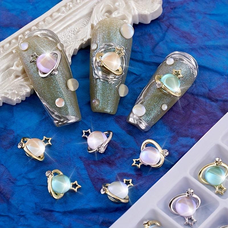 20 Pcs Alloy Planet Nail Art Charms with Rhinestones Nail Art Accessories