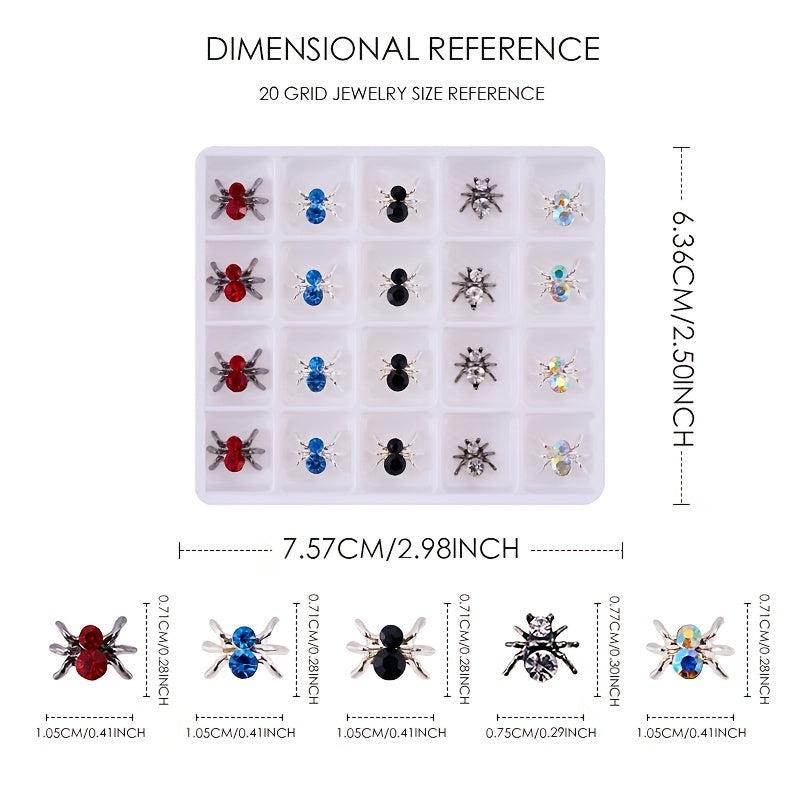 20pcs Halloween Spider Nail Art Charms With Rhinestones 3D Colorful Spider