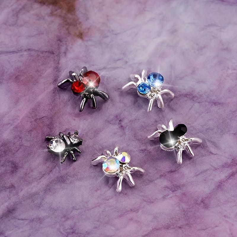 20pcs Halloween Spider Nail Art Charms With Rhinestones 3D Colorful Spider