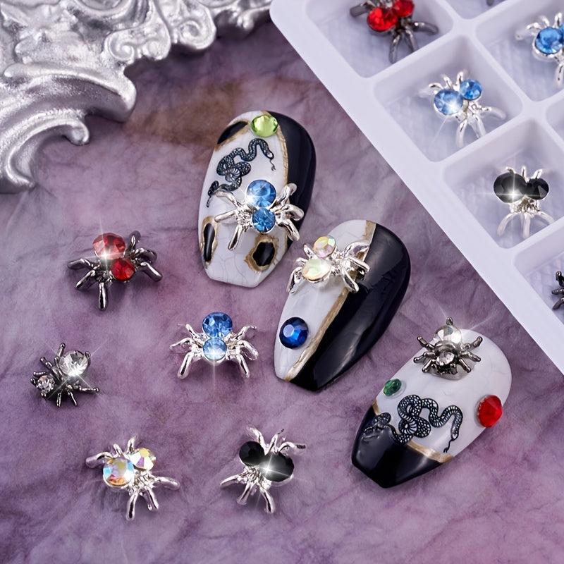 20pcs Halloween Spider Nail Art Charms With Rhinestones 3D Colorful Spider