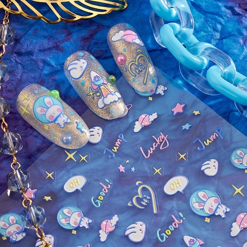 5D Bunny Nail Stickers for Women - Nail Art Decals for Manicure