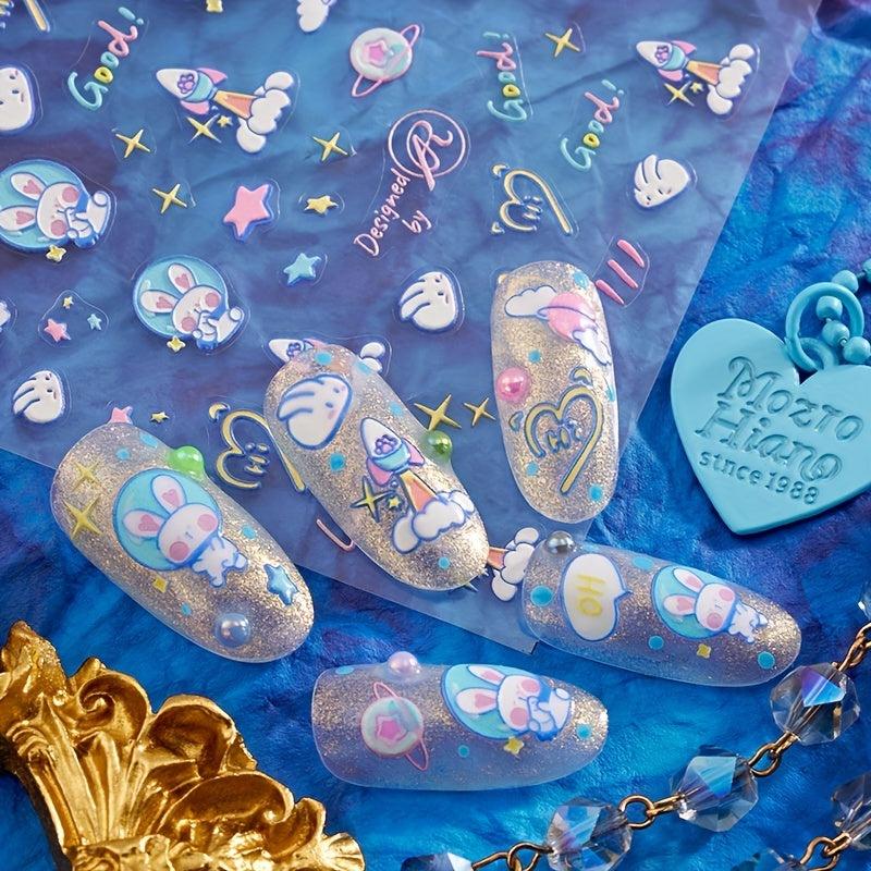 5D Bunny Nail Stickers for Women - Nail Art Decals for Manicure