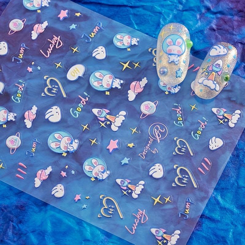 5D Bunny Nail Stickers for Women - Nail Art Decals for Manicure