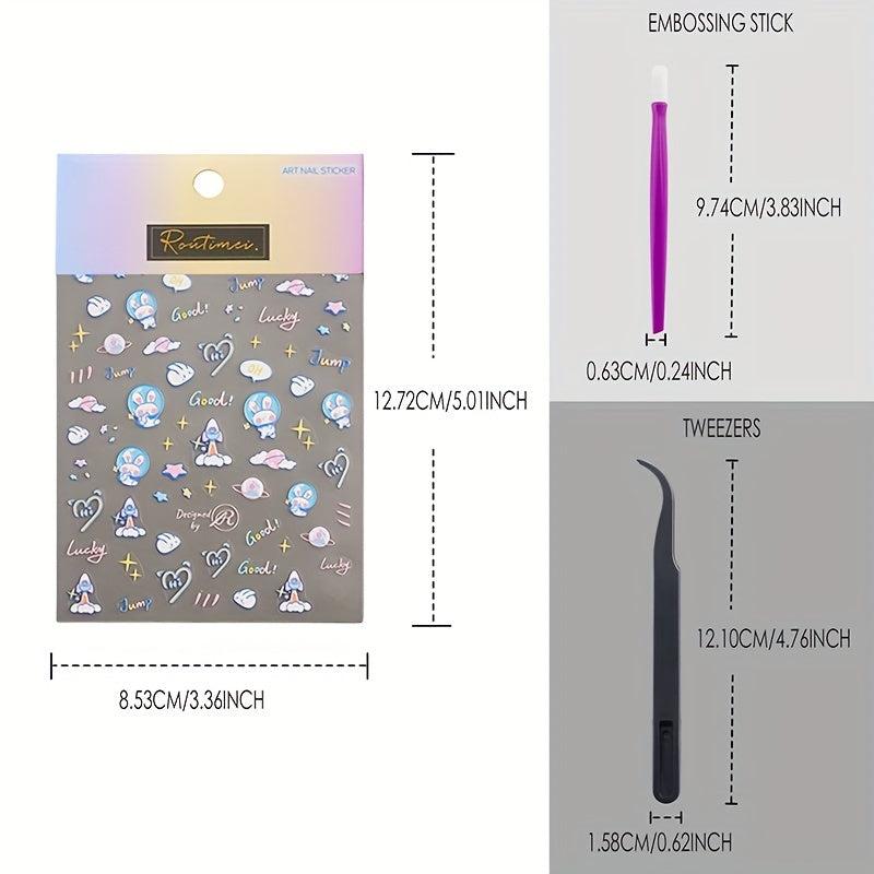 5D Bunny Nail Stickers for Women - Nail Art Decals for Manicure