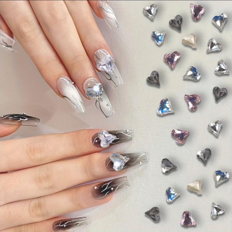 3D Heart Nail Charms Crystal Rhinestones Diamond Gems 10 Pcs