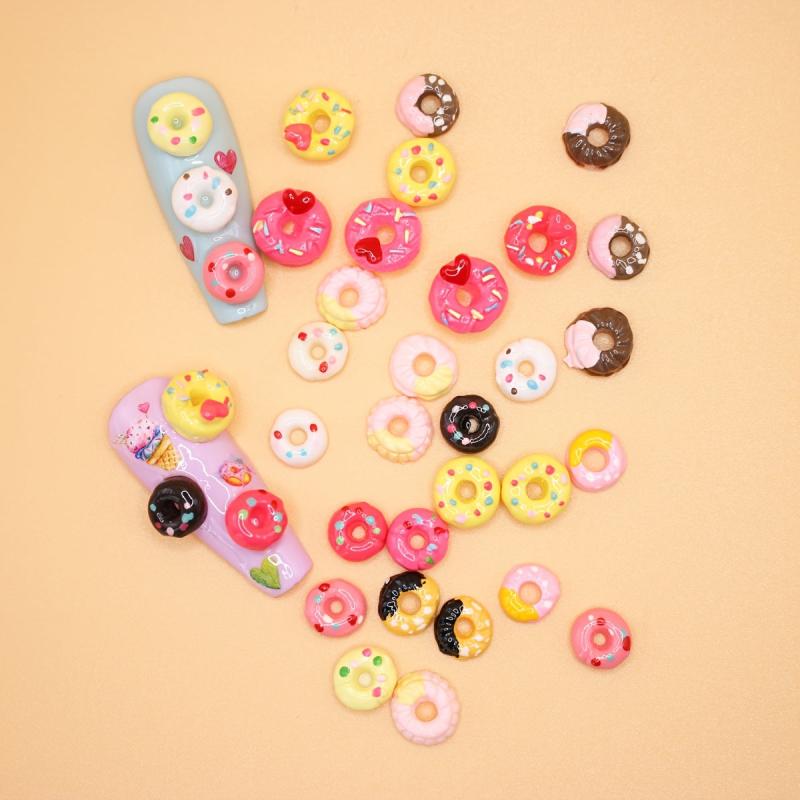 30 PCS Nail Art Mixed Resin Decoration Donuts Cartoon Shapes Randomly Mixed
