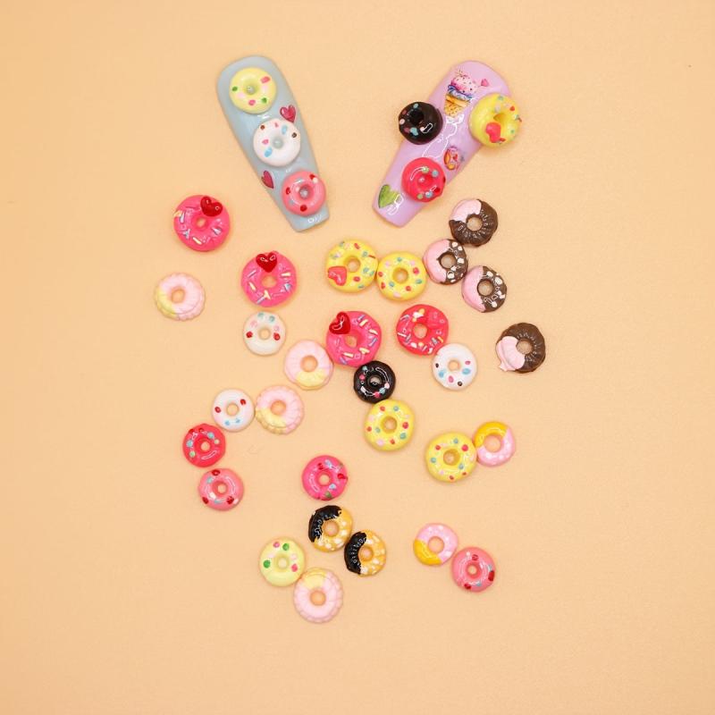 30 PCS Nail Art Mixed Resin Decoration Donuts Cartoon Shapes Randomly Mixed