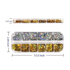 12 Grids Holo Nail Glitter Star Moon Flakes DIY Body Art Decoration