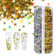 12 Grids Holo Nail Glitter Star Moon Flakes DIY Body Art Decoration
