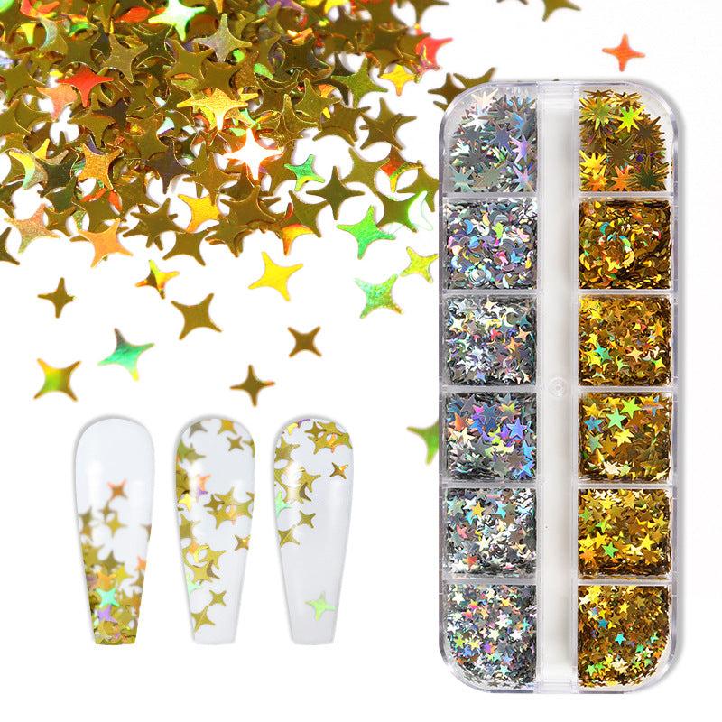 12 Grids Holo Nail Glitter Star Moon Flakes DIY Body Art Decoration