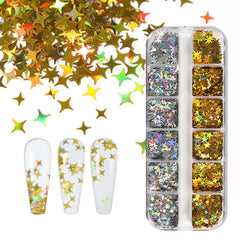 12 Grids Holo Nail Glitter Star Moon Flakes DIY Body Art Decoration