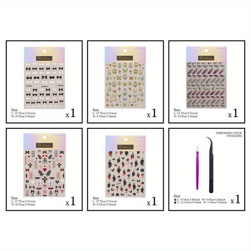 5pcs 5D Butterfly Nail Art Stickers Self Adhesive Nail Decals