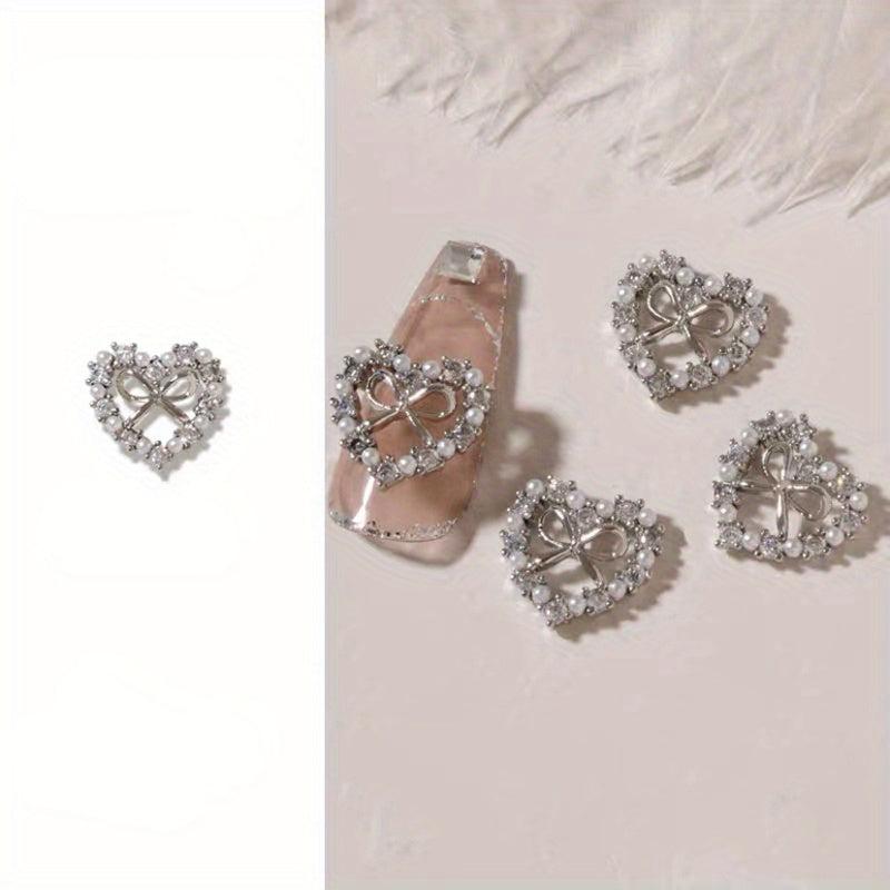 Sparkling Heart Nail Charms 3D Metal Rhinestone Jewelry for Nail Art