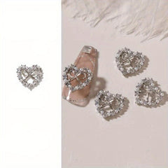 Sparkling Heart Nail Charms 3D Metal Rhinestone Jewelry for Nail Art