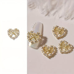 Sparkling Heart Nail Charms 3D Metal Rhinestone Jewelry for Nail Art