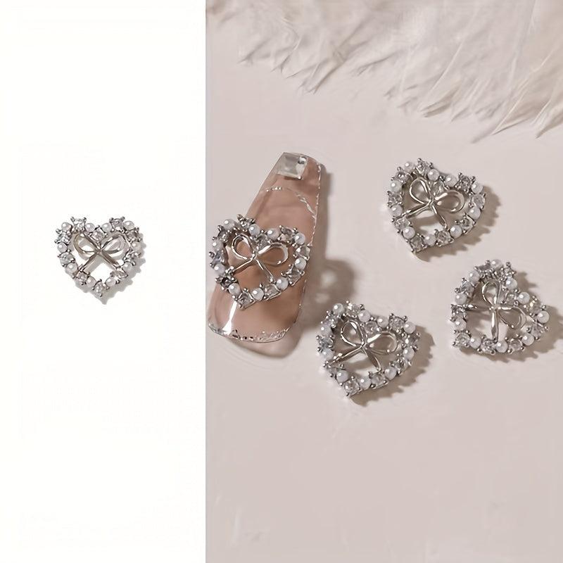 Sparkling Heart Nail Charms 3D Metal Rhinestone Jewelry for Nail Art