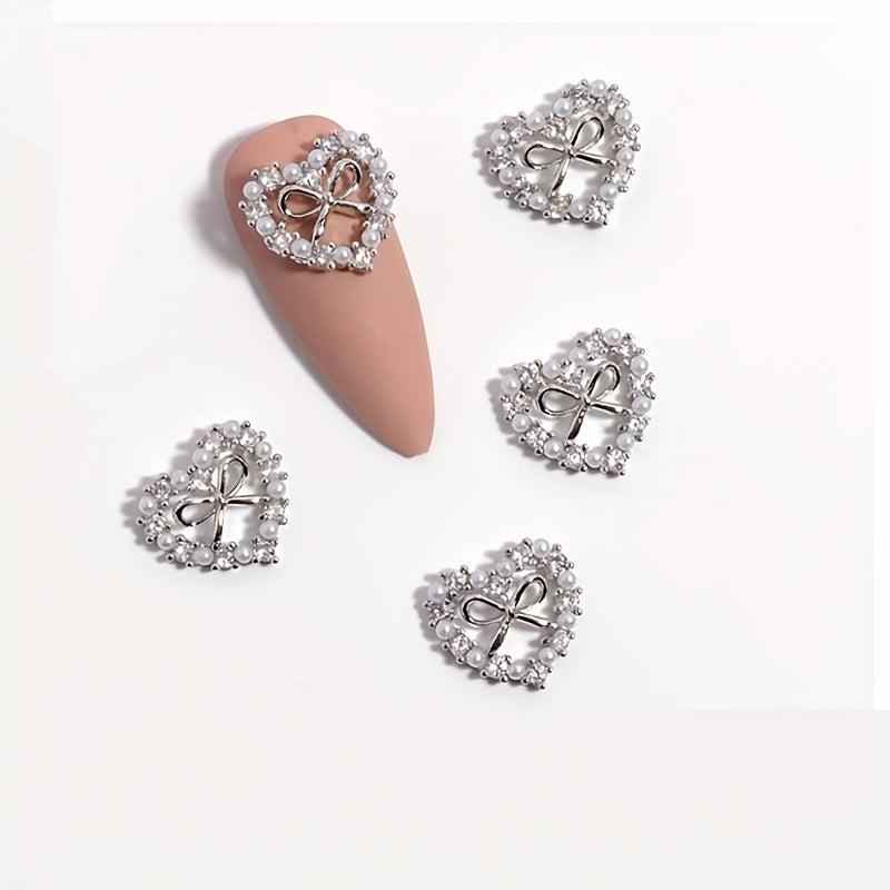 Sparkling Heart Nail Charms 3D Metal Rhinestone Jewelry for Nail Art
