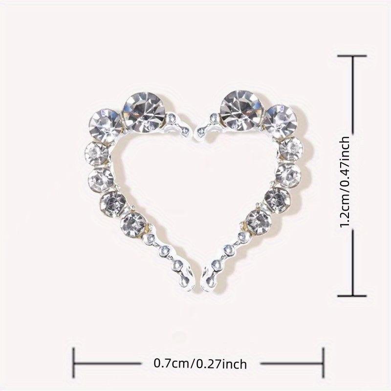 Half Heart Nail Art Charms with Rhinestones & Pearls