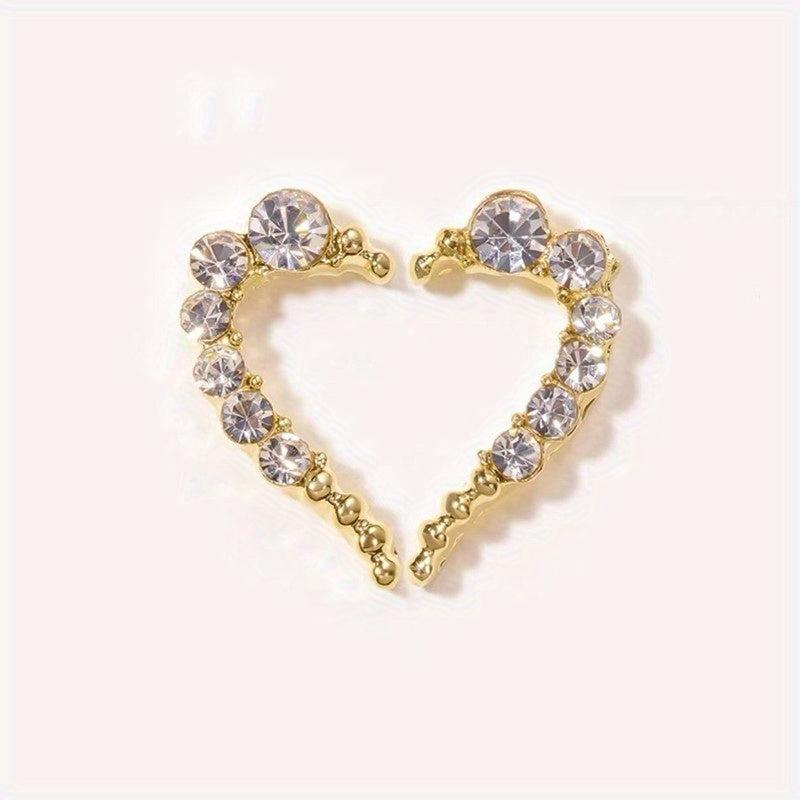 Half Heart Nail Art Charms with Rhinestones & Pearls