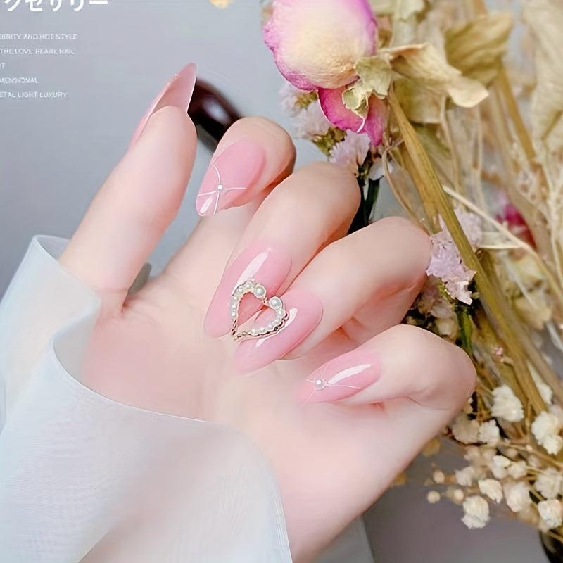 Half Heart Nail Art Charms with Rhinestones & Pearls