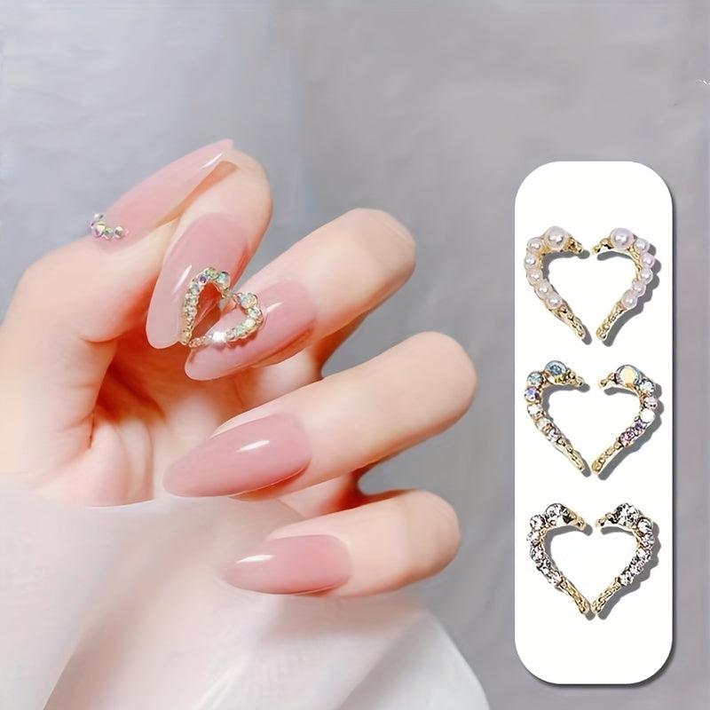 Half Heart Nail Art Charms with Rhinestones & Pearls
