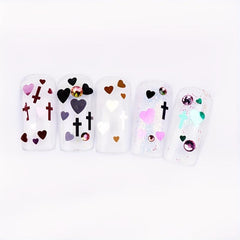 3D Heart Cross Nail Glitter Sequins Holographic Laser Stickers