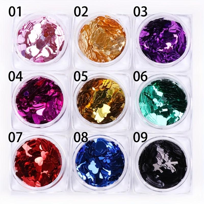 3D Heart Cross Nail Glitter Sequins Holographic Laser Stickers