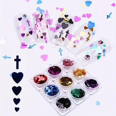 3D Heart Cross Nail Glitter Sequins Holographic Laser Stickers