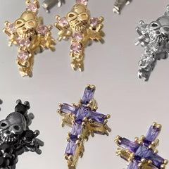 2pcs Halloween Nail Art Charms With Rhinestones And Skull Patterns
