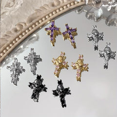 2pcs Halloween Nail Art Charms With Rhinestones And Skull Patterns