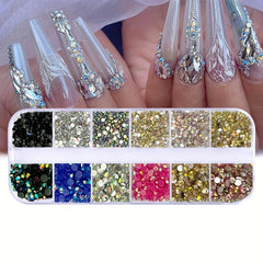 12 Grids Nail Rhinestones Diamond Decorations Acrylic Nail Art Accessories