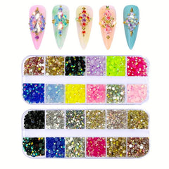 12 Grids Nail Rhinestones Diamond Decorations Acrylic Nail Art Accessories