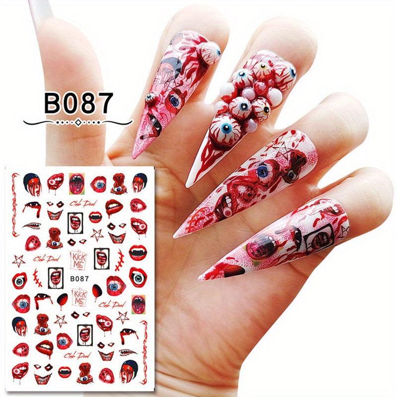 Halloween Nail Sticker Decals Skull Scar Rose 3D Nail Art Stickers Self Adhesive