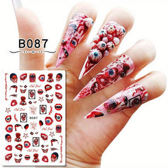 Halloween Nail Sticker Decals Skull Scar Rose 3D Nail Art Stickers Self Adhesive
