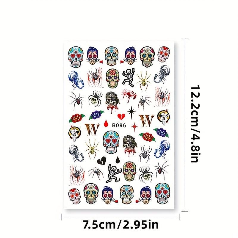 Halloween Nail Sticker Decals Skull Scar Rose 3D Nail Art Stickers Self Adhesive