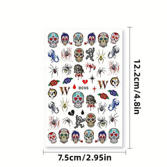 Halloween Nail Sticker Decals Skull Scar Rose 3D Nail Art Stickers Self Adhesive