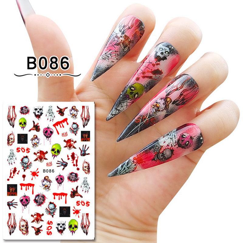 Halloween Nail Sticker Decals Skull Scar Rose 3D Nail Art Stickers Self Adhesive