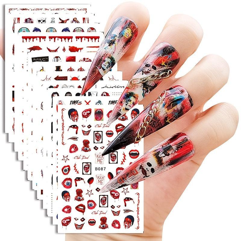 Halloween Nail Sticker Decals Skull Scar Rose 3D Nail Art Stickers Self Adhesive