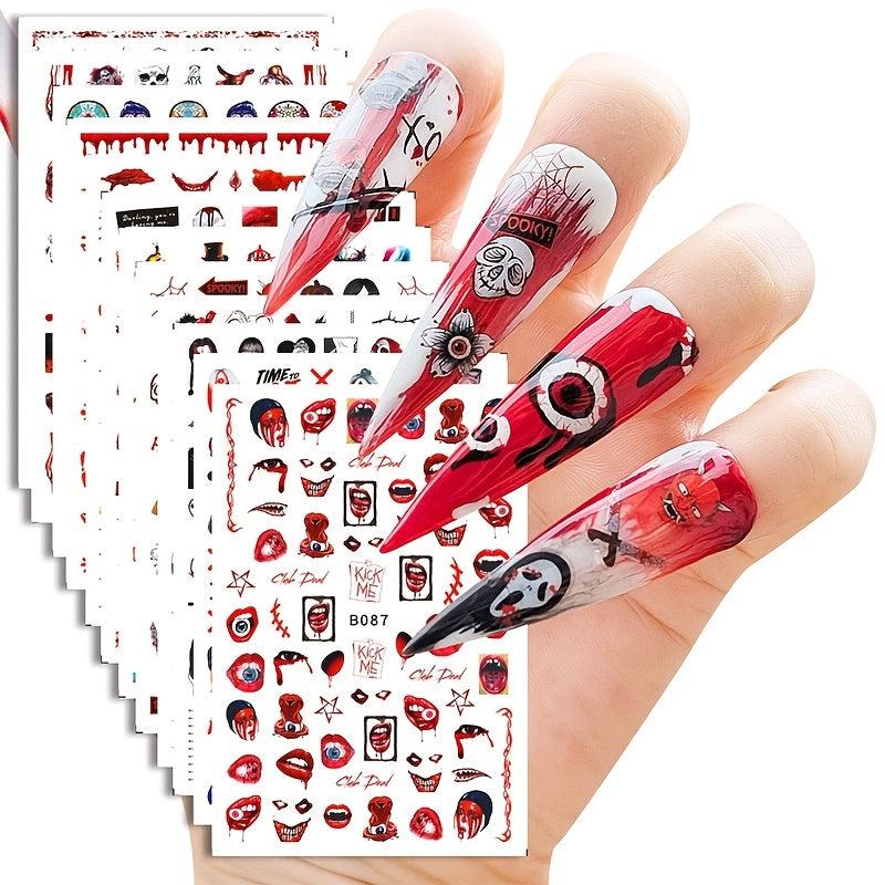 Halloween Nail Sticker Decals Skull Scar Rose 3D Nail Art Stickers Self Adhesive
