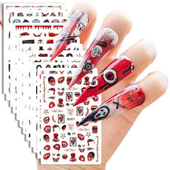 Halloween Nail Sticker Decals Skull Scar Rose 3D Nail Art Stickers Self Adhesive