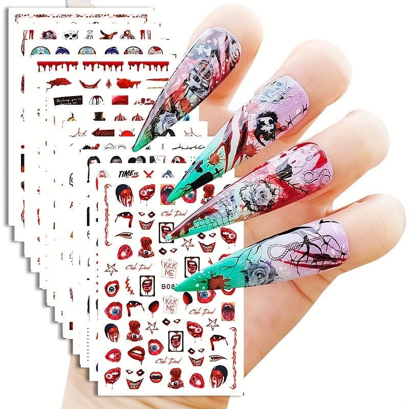 Halloween Nail Sticker Decals Skull Scar Rose 3D Nail Art Stickers Self Adhesive