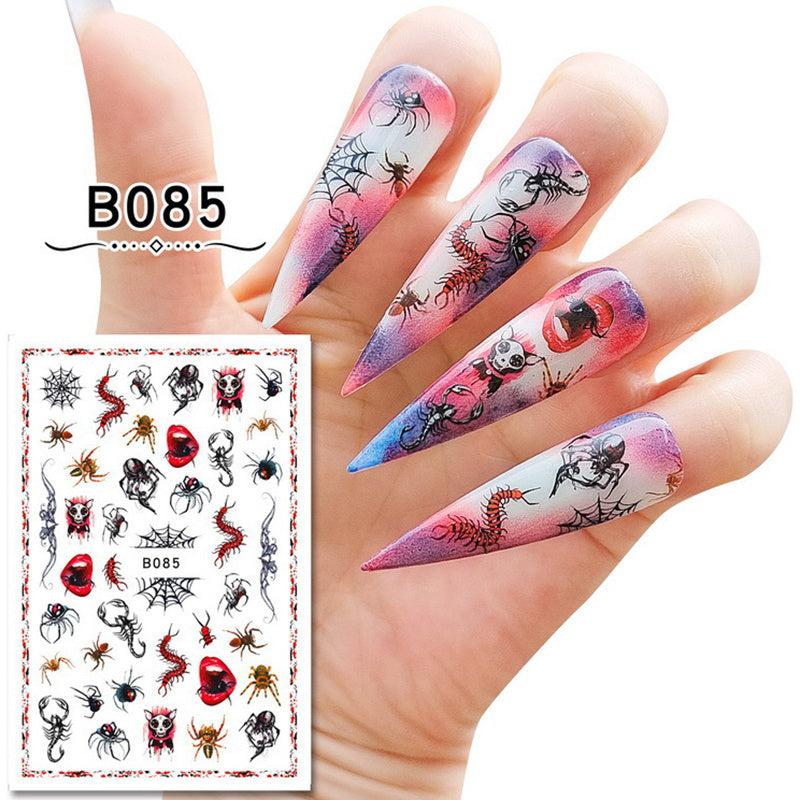 Halloween Nail Sticker Decals Skull Scar Rose 3D Nail Art Stickers Self Adhesive