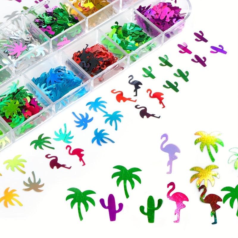 12 Grids Nail Art Glitters Tree Sequins