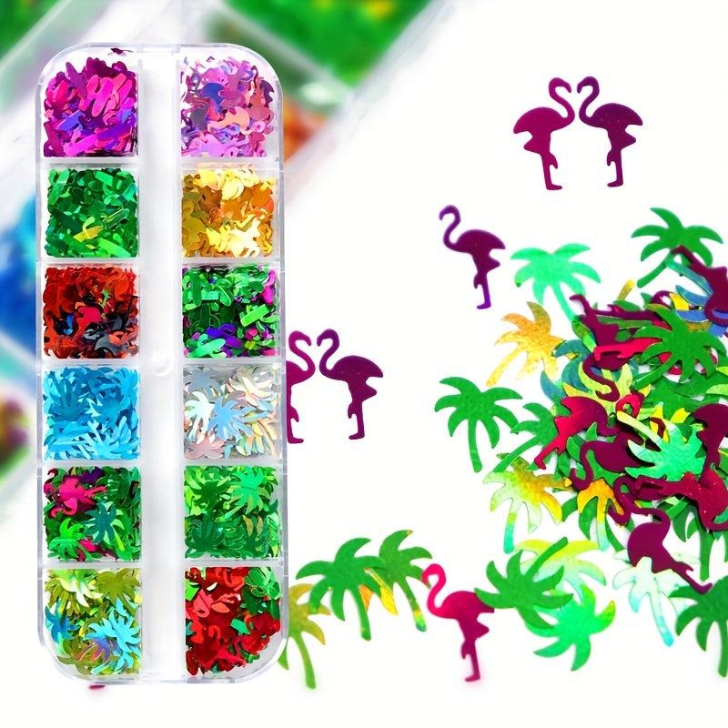 12 Grids Nail Art Glitters Tree Sequins